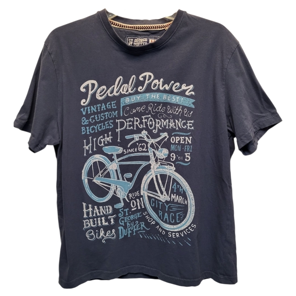 St. George By Duffer Blue Short Sleeve Tee with Vintage Bicycle Graphic - Size M